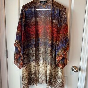 Midnight Velvet Brown and Blue Patterned duster/ kimono. XL